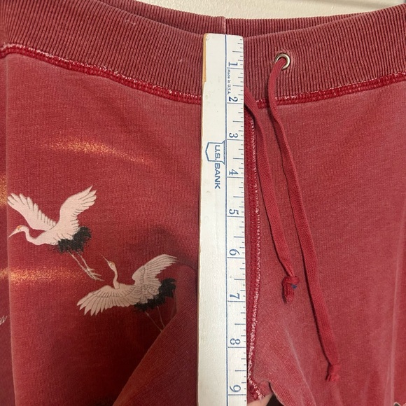 Y2K lucky brand M-L sweatpants cropped crane AOP Asian graphic indie vintage - Picture 5 of 16